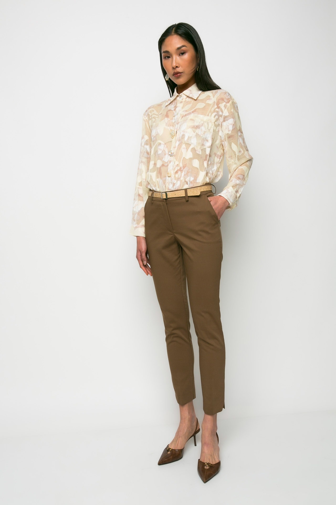 Donna Martha Παντελόνι Cigarette με Ζωνάκι | Καφέ