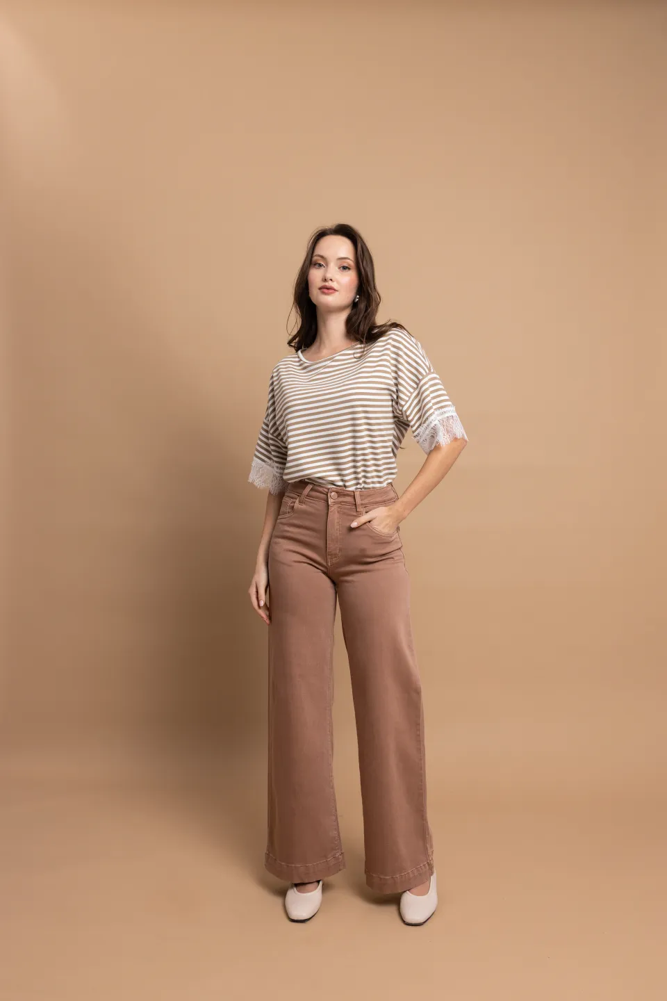 Open Παντελόνι Ισόφαρδο με Κουμπί και Φερμουάρ | Τερρακότα