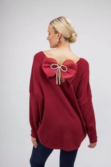 OPEN Πουλόβερ-Μπλούζα με Φιόγκο στο Πίσω Μέρος