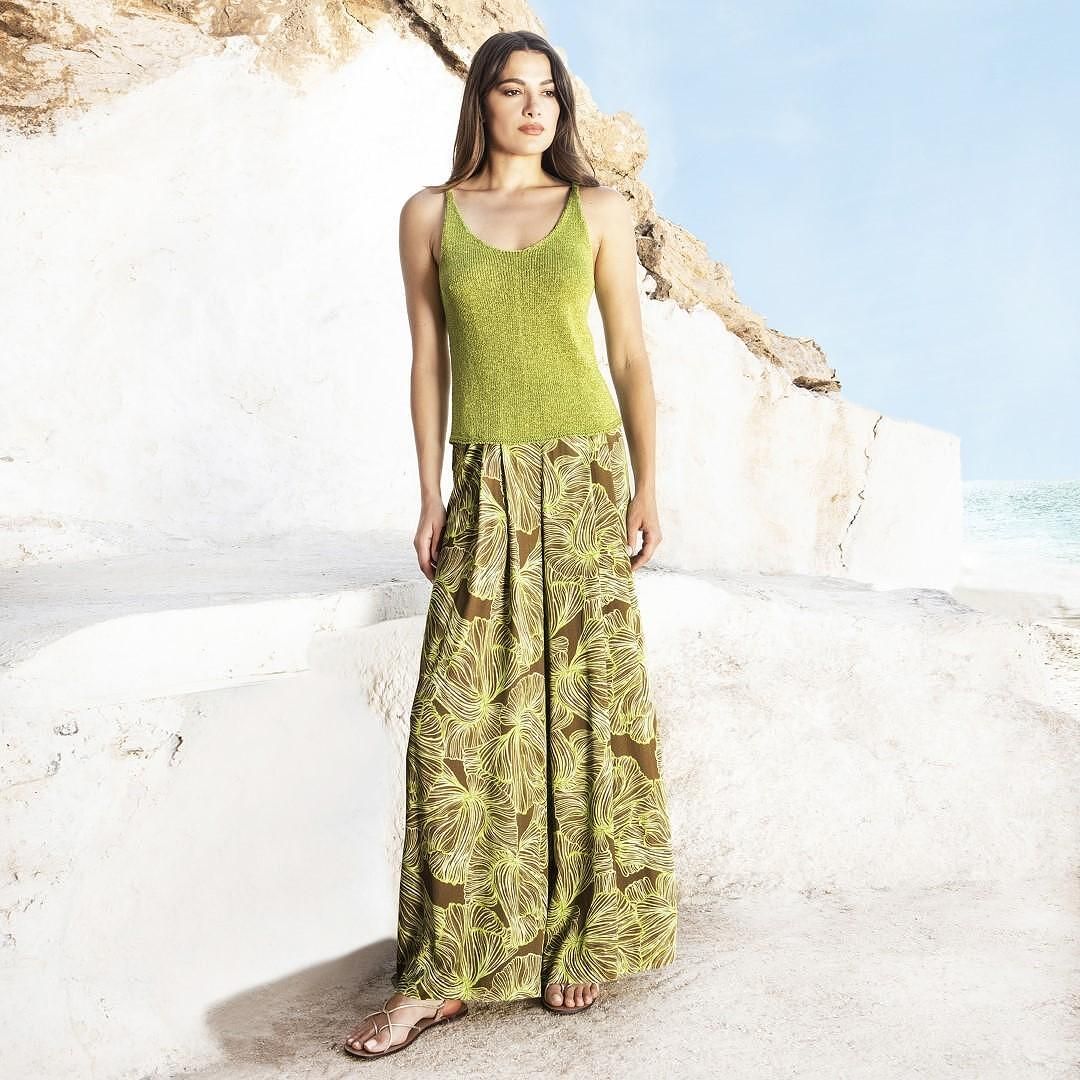 Φαρδιά παντελόνα με lurex ζώνη