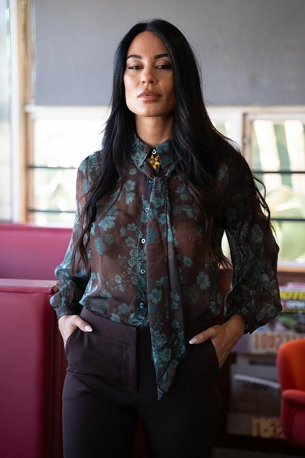 Πουκαμίσα Εμπριμέ Ζορζέτα με Αποσπώμενο Φουλάρι