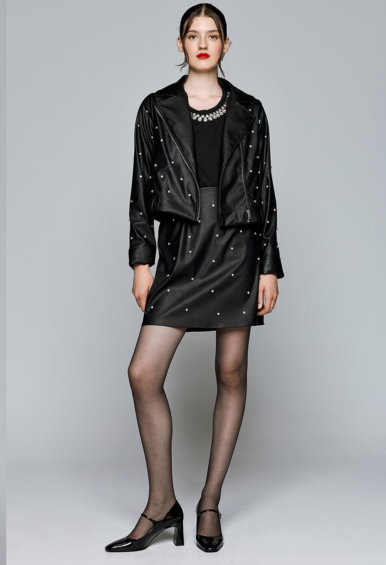 Dejavu Μπουφάν δερματίνη με στράς