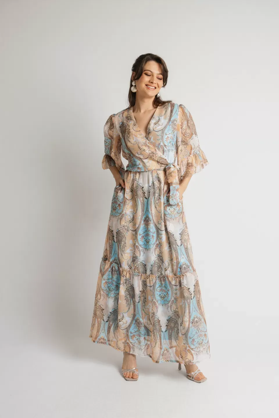 Open Φόρεμα κρουαζέ εμπριμέ σομόν