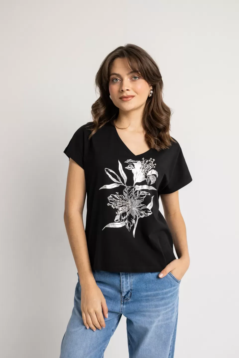 Open Μπλούζα με floral κέντημα μαύρη