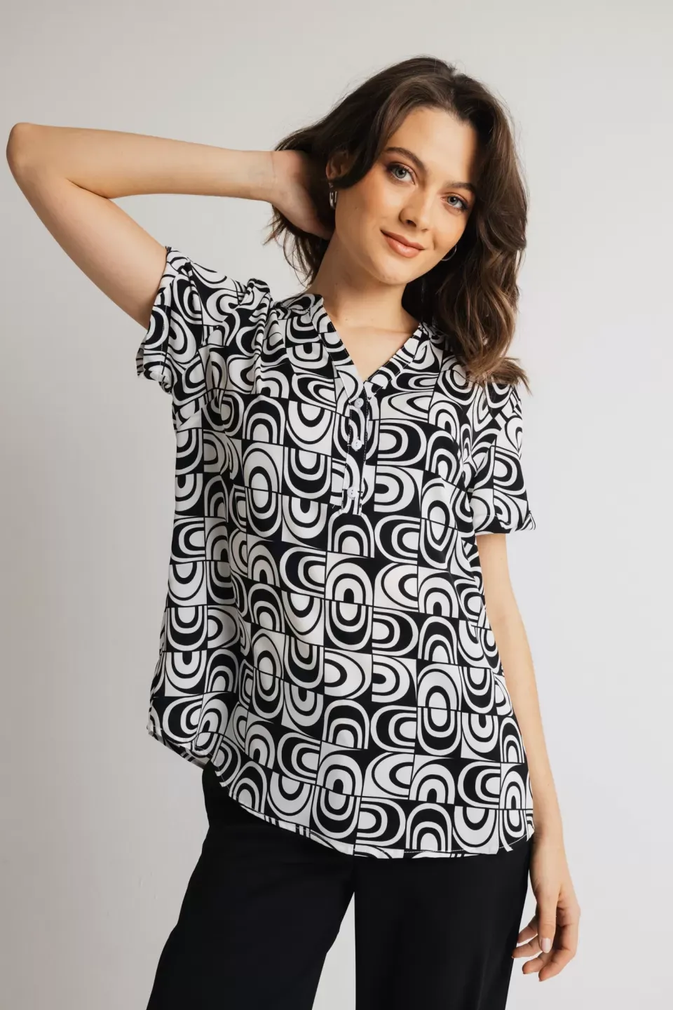 Open Μπλούζα αέρινη εμπριμέ ασπρόμαυρη