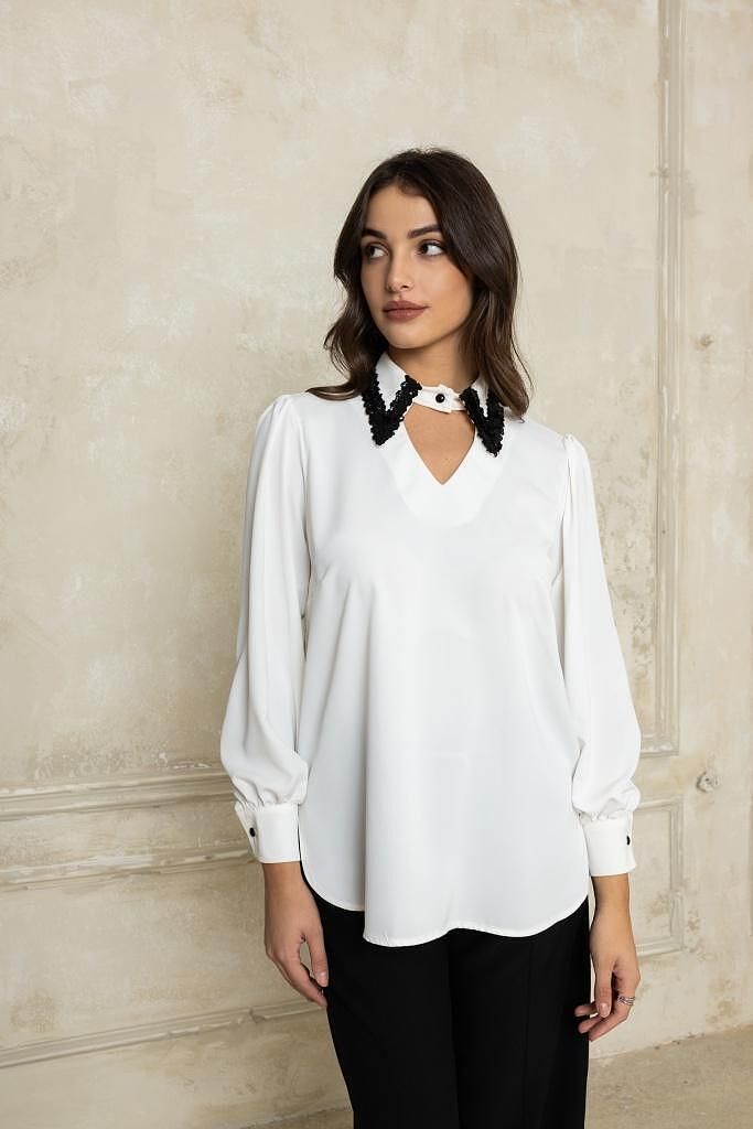 Open Πουκαμίσα με ιδιαίτερο κούμπωμα και παγιέτες στον γιακά λευκή