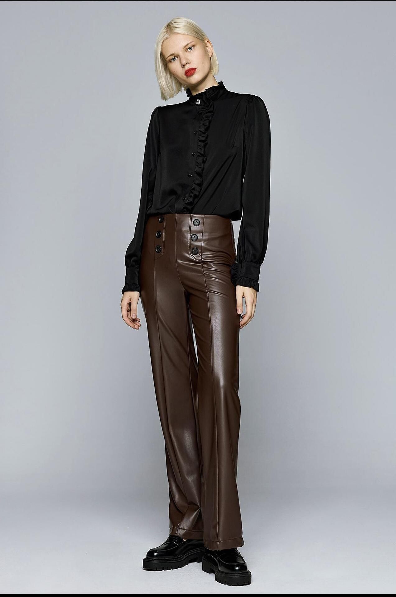 Dejavu παντελόνα δερματίνη με κουμπιά