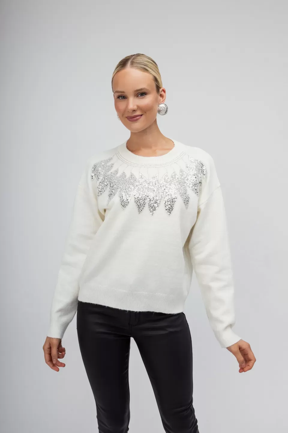 OPEN Πουλόβερ με Παγιέτες σε Σχέδια Φύλλα