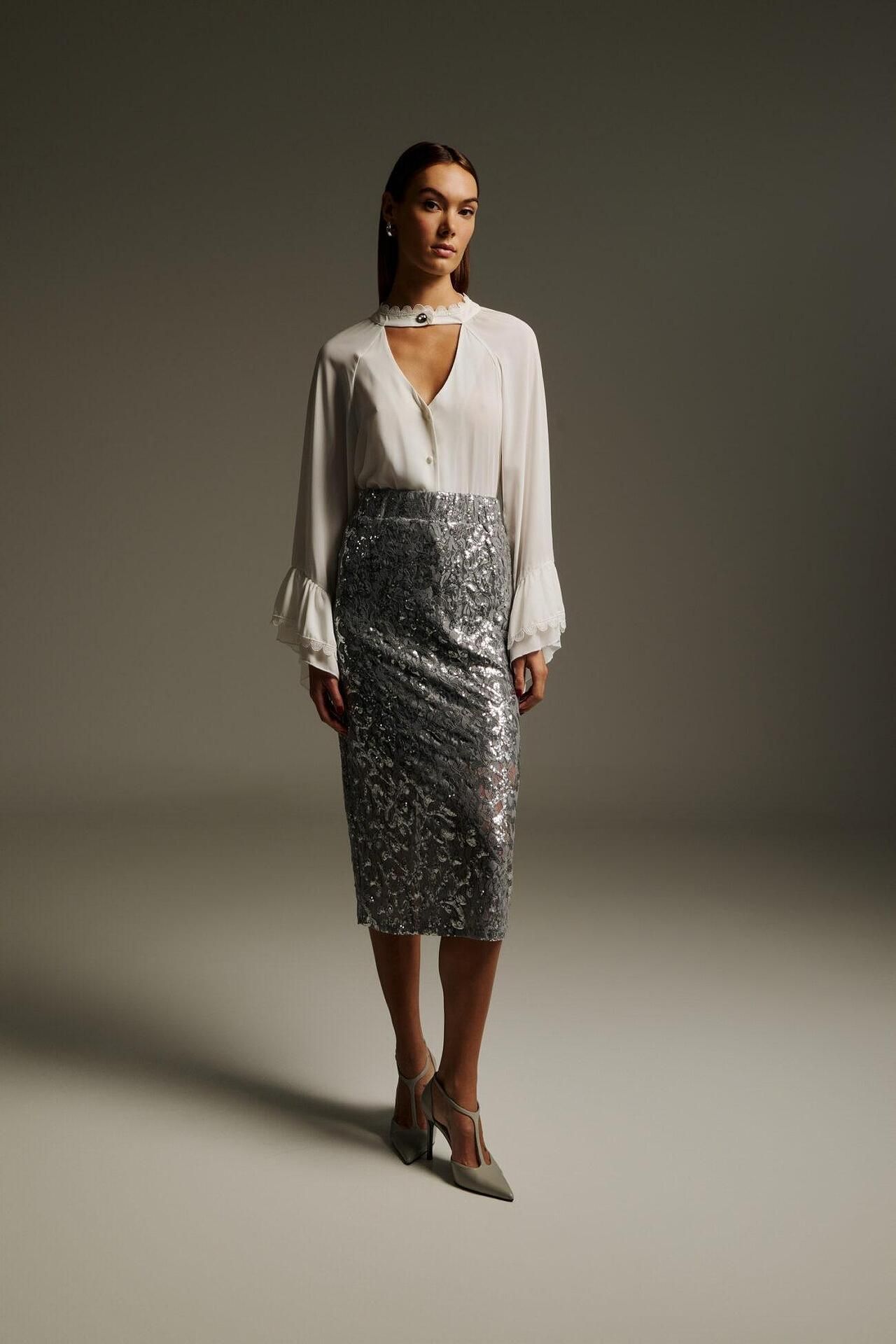 Dejavu Midi Φούστα με Παγιέτες | Γκρι