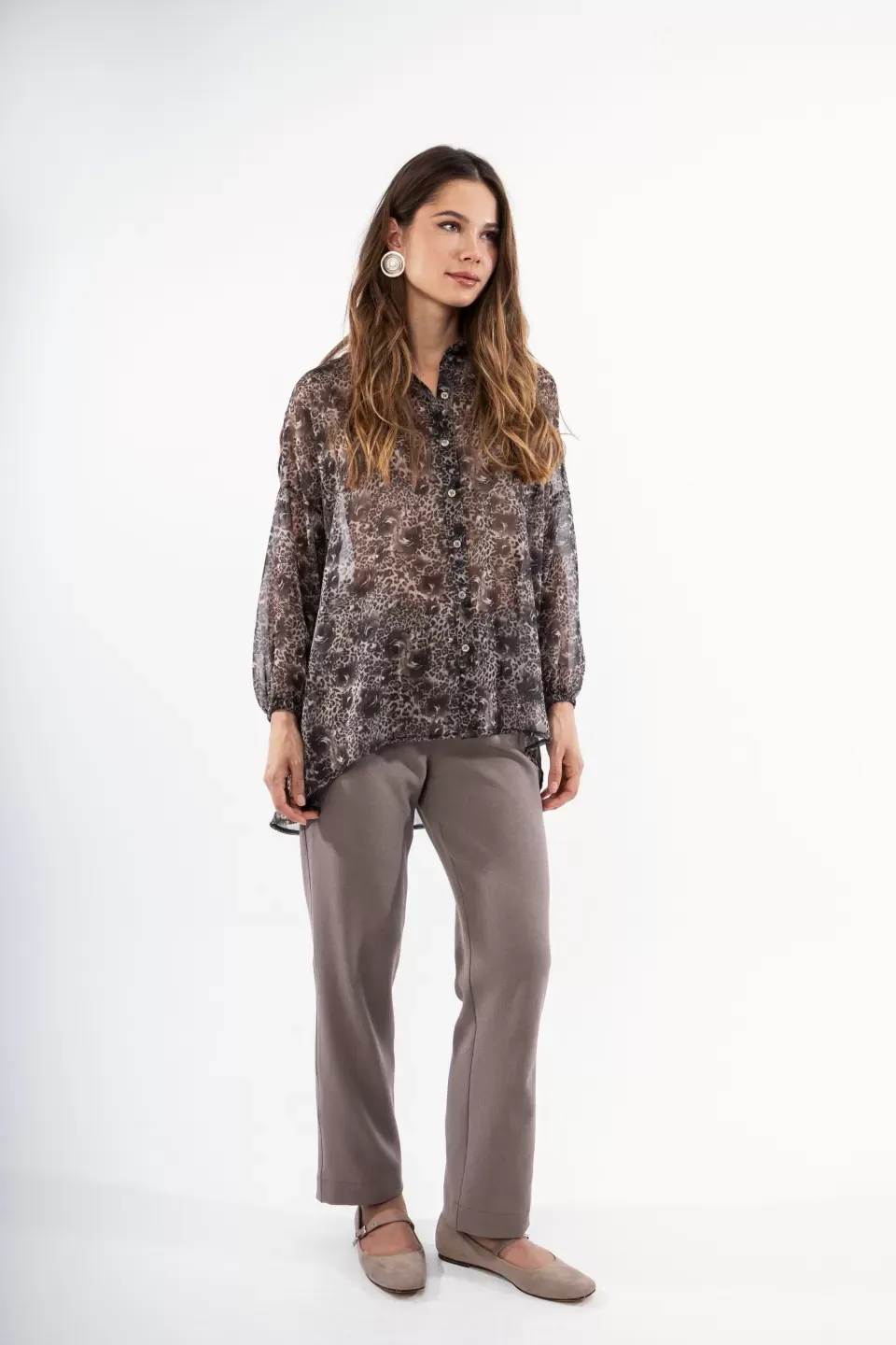 OPEN Πουκάμισο Animal Print με Τριαντάφυλλα και Χρυσοκλωστή