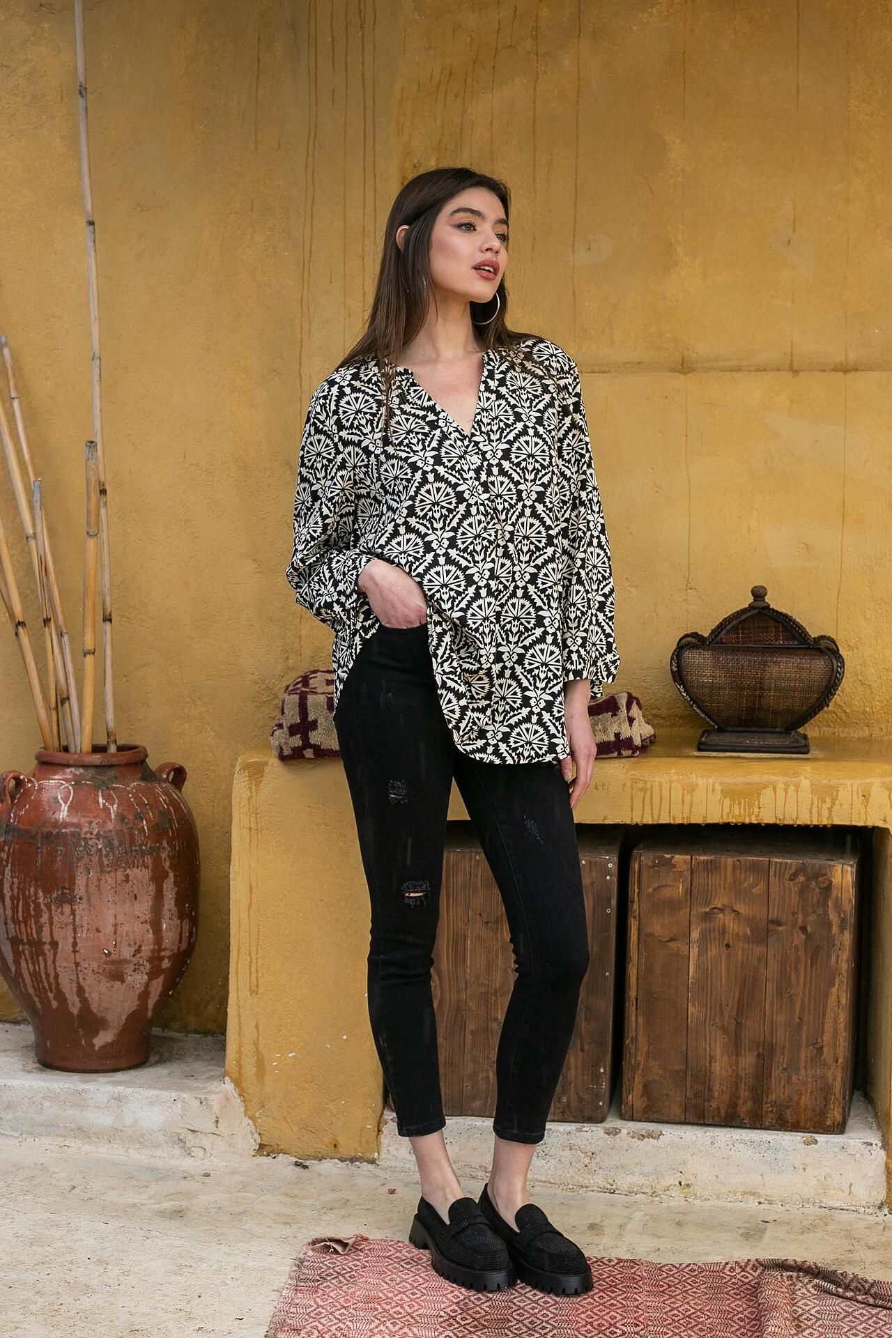 Open Παντελόνι βαμβακερό τύπου τζιν με σκισίματα