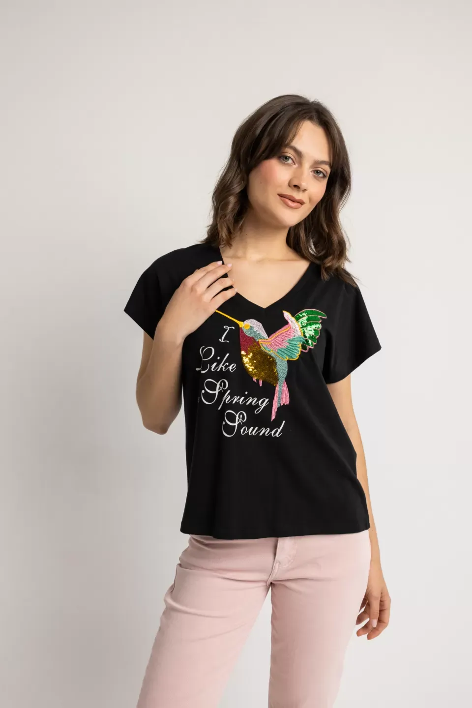 Open Μπλούζα με εμπριμέ κέντημα μαύρη