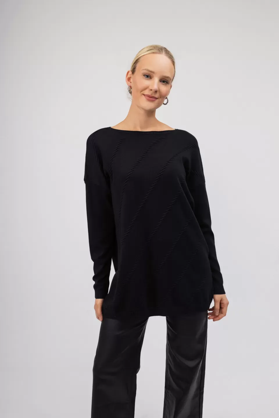 OPEN Πουλόβερ Μονόχρωμο με Ιδιαίτερο Σχέδιο