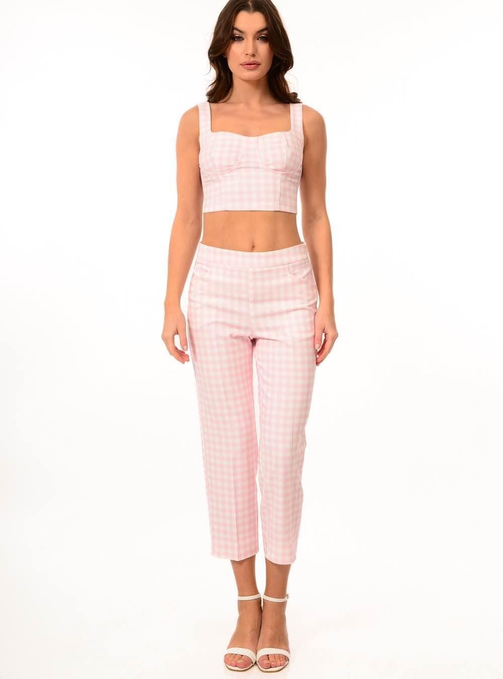 We coss Καρό Παντελόνι Pink