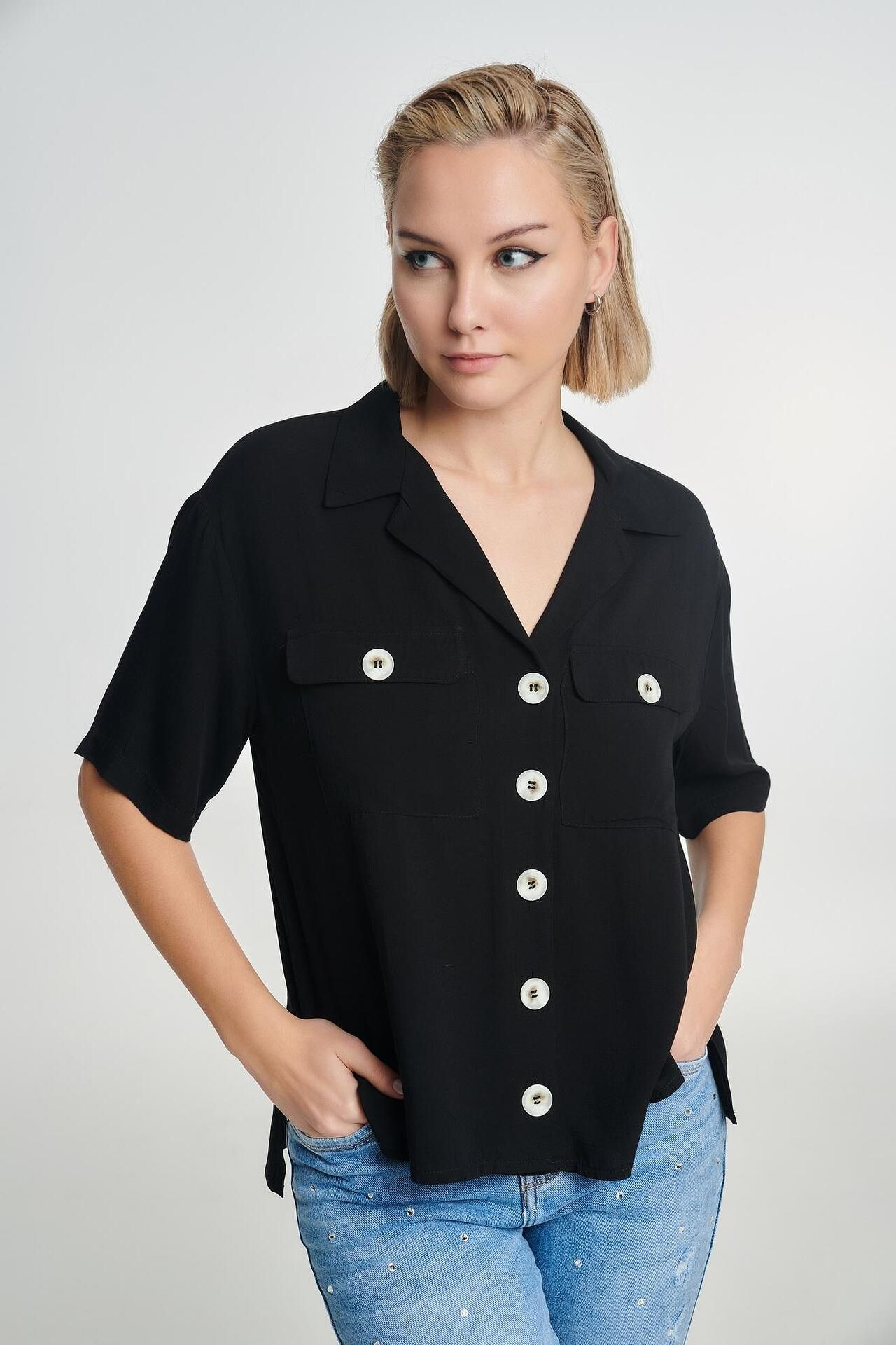 Dejavu Κοντομάνικο Πουκάμισο με Μεγάλα Κουμπιά