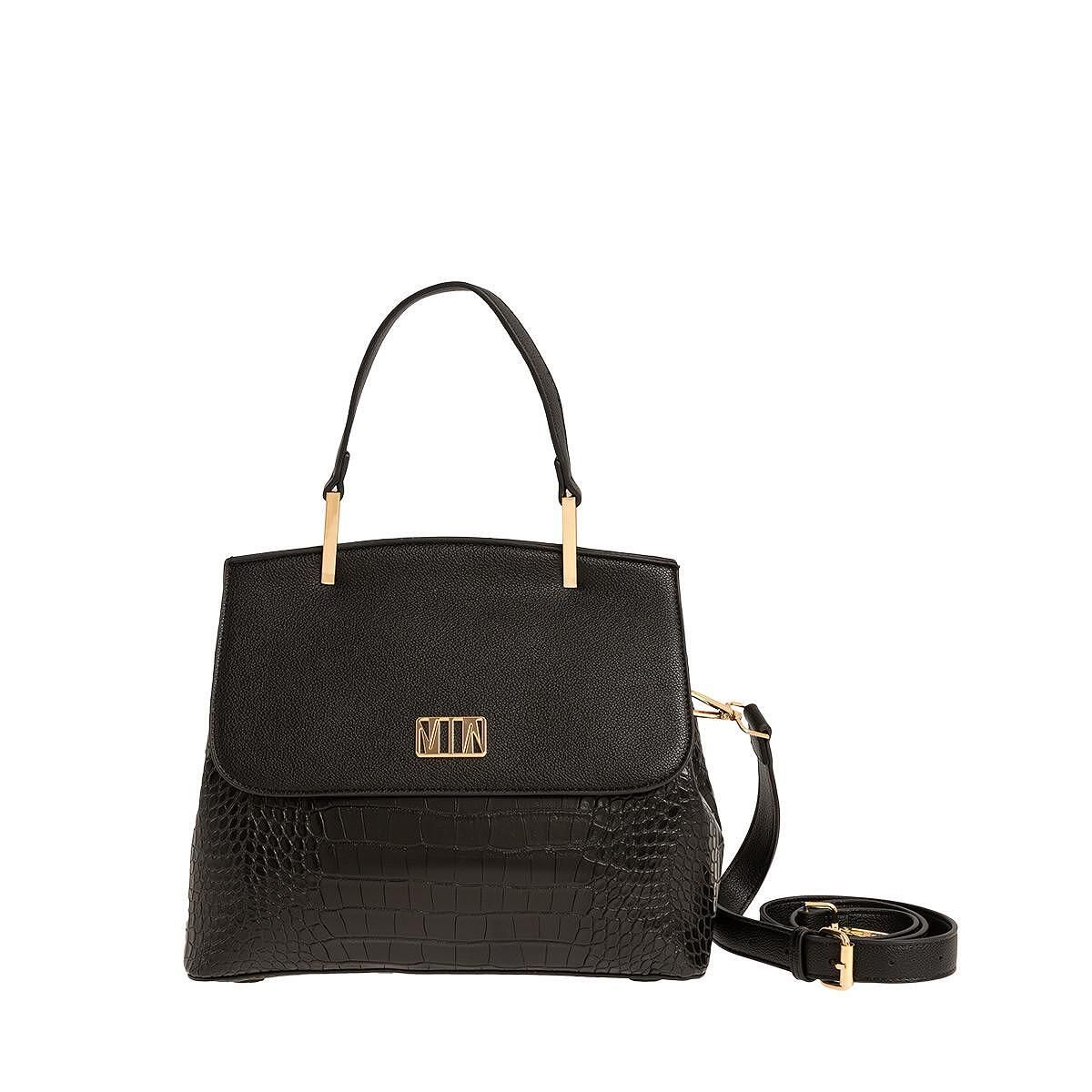 MODISSIMO Τσάντα Κροκό με Καπάκι Μαύρο