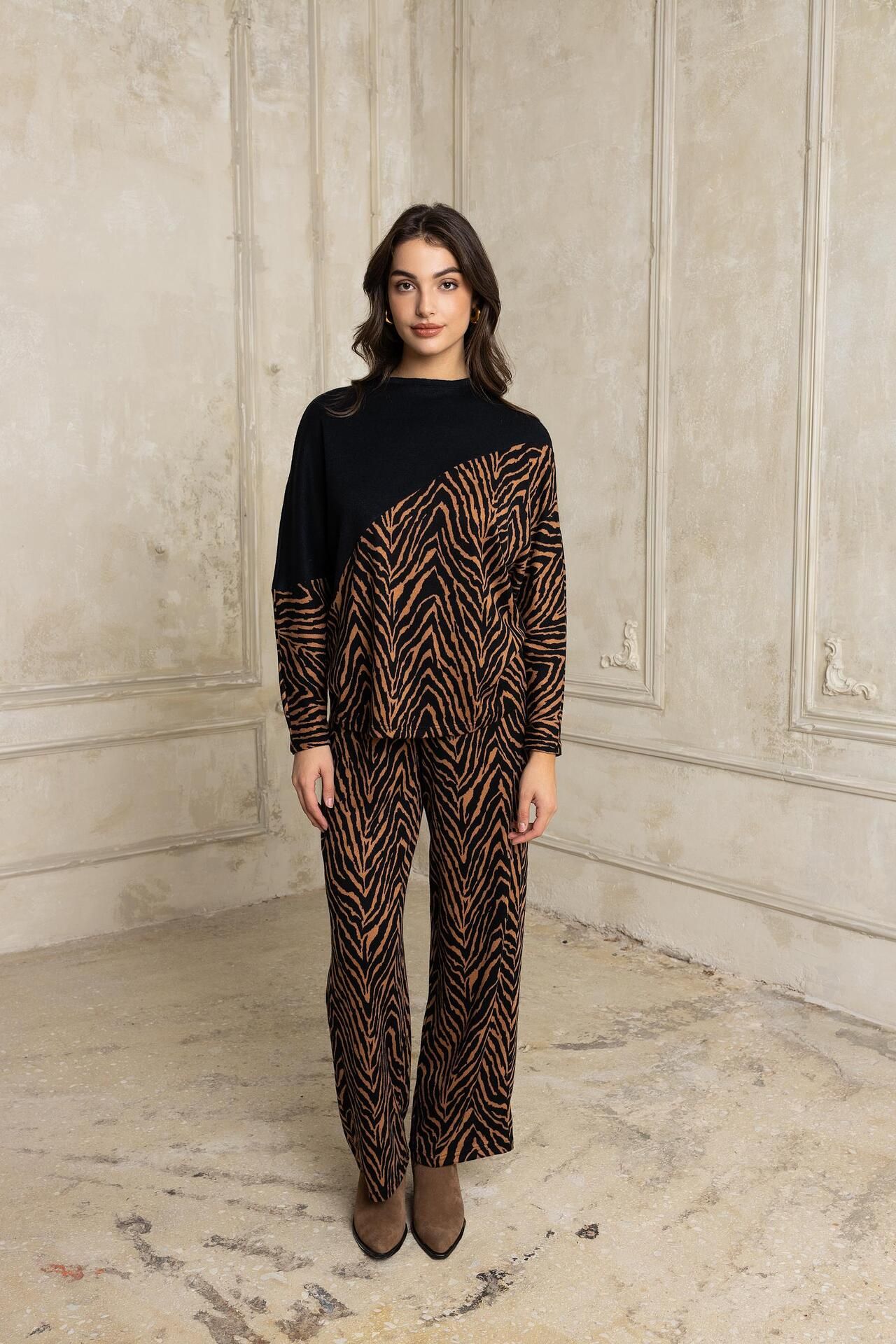 Open Παντελόνι animal print ζεβρέ