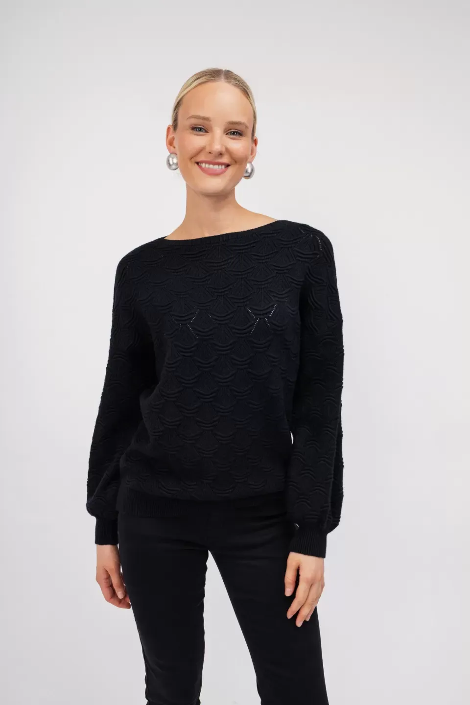 OPEN Πουλόβερ Πλεκτό με Ανάγλυφο Σχέδιο