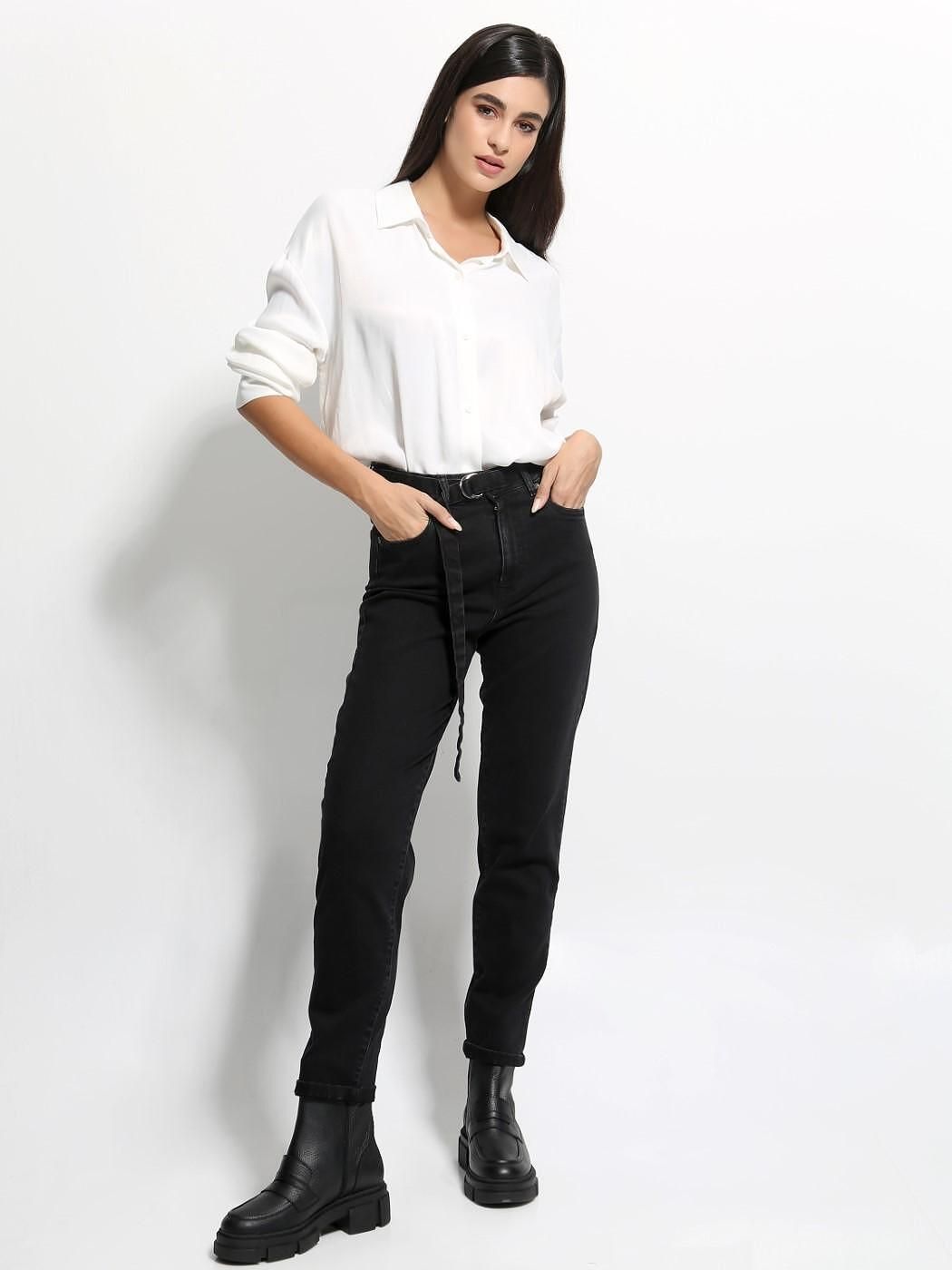 Tresor Παντελόνι jean mom fit μαύρο