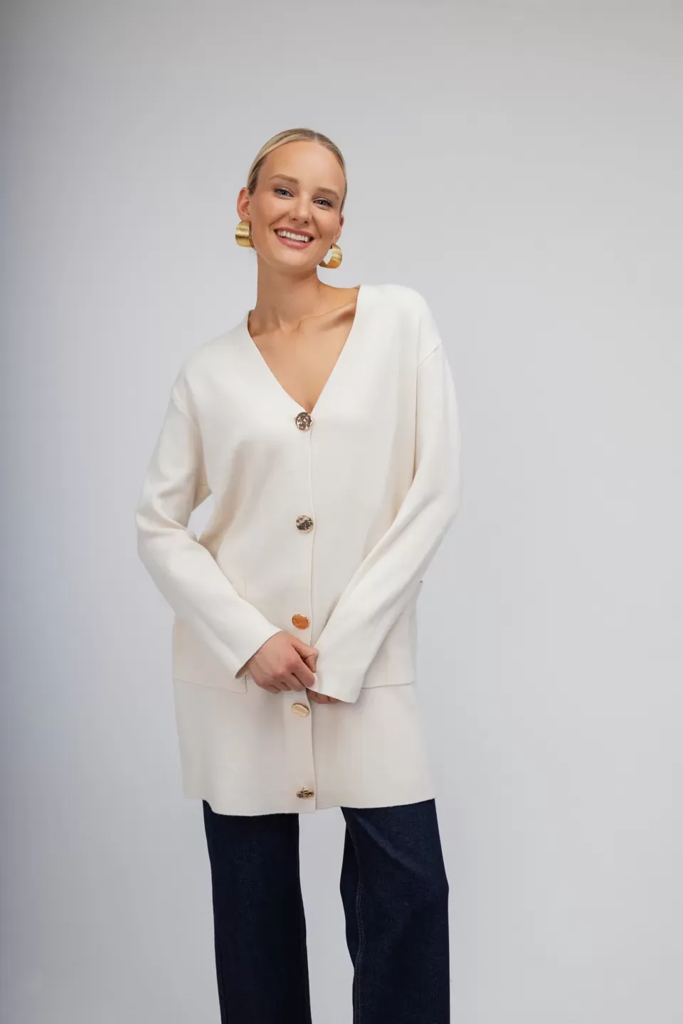 OPEN Πουλόβερ-Ζακέτα με Χρυσά Κουμπιά