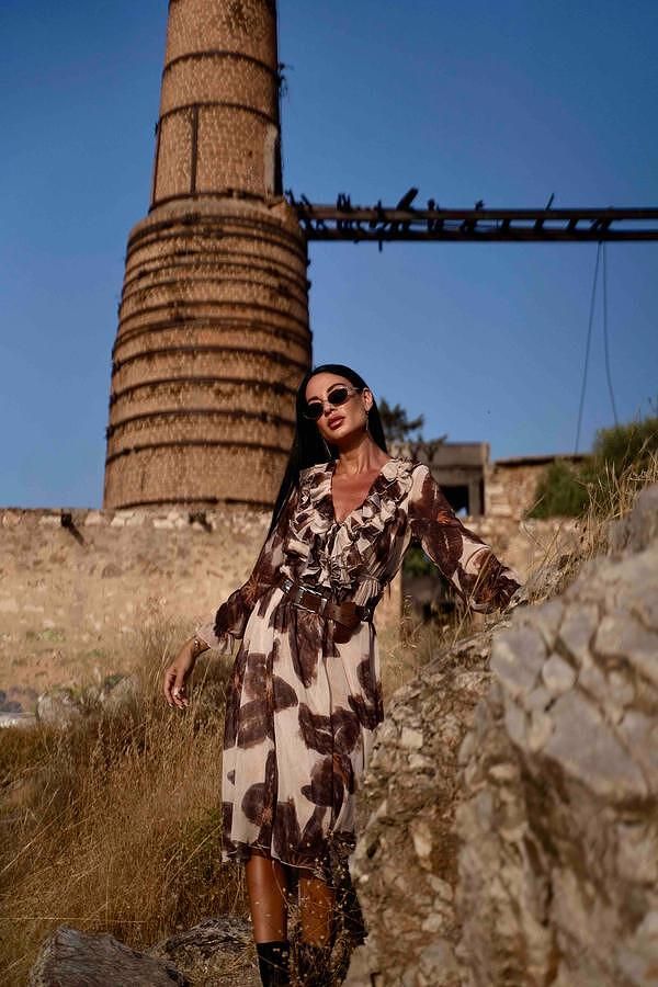 Φόρεμα ζορζέτα εμπριμέ midi