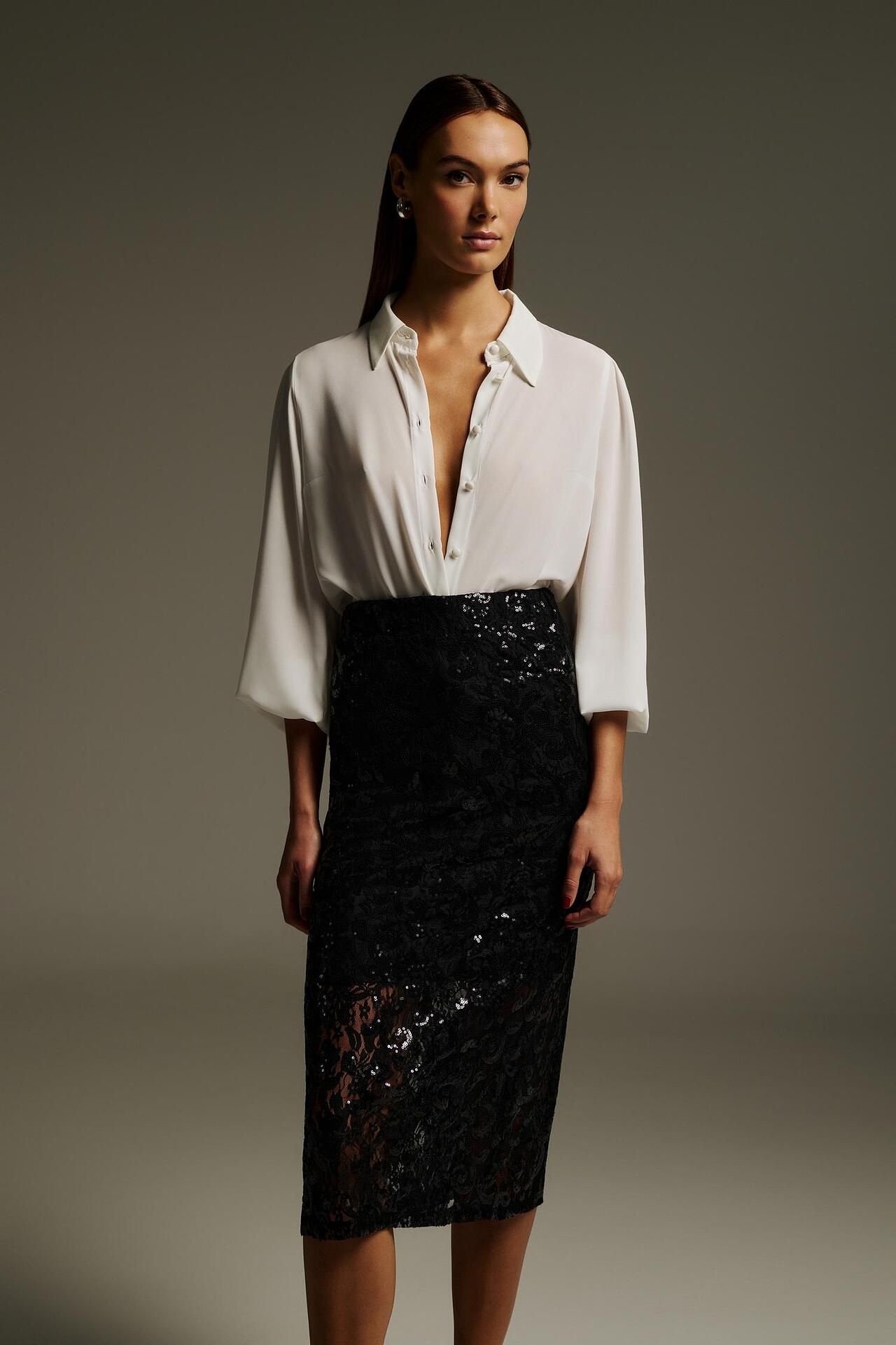 Dejavu Midi Φούστα με Παγιέτες | Mαύρο