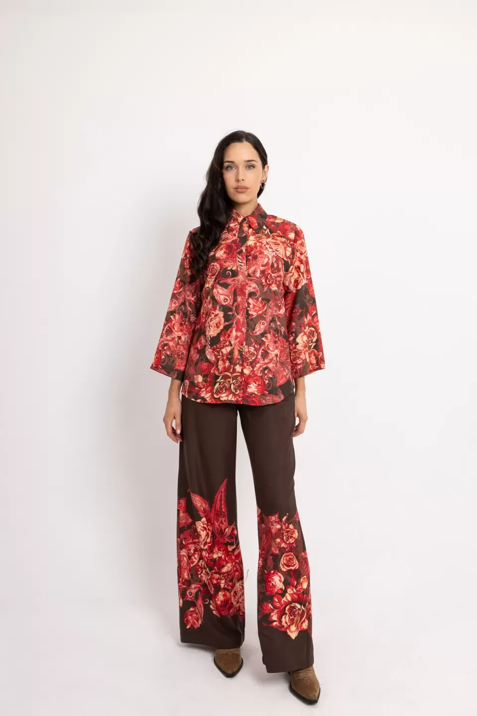 OPEN Μπλούζα-Πουκαμίσα με Ιδιαίτερα Σχέδια από Λουλούδια | Κόκκινο