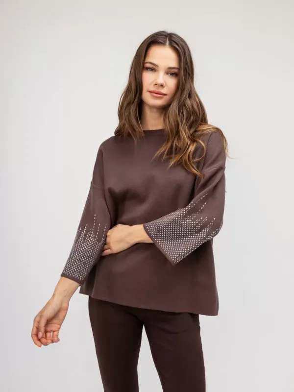 OPEN Πουλόβερ με Στρας στα Μανίκια