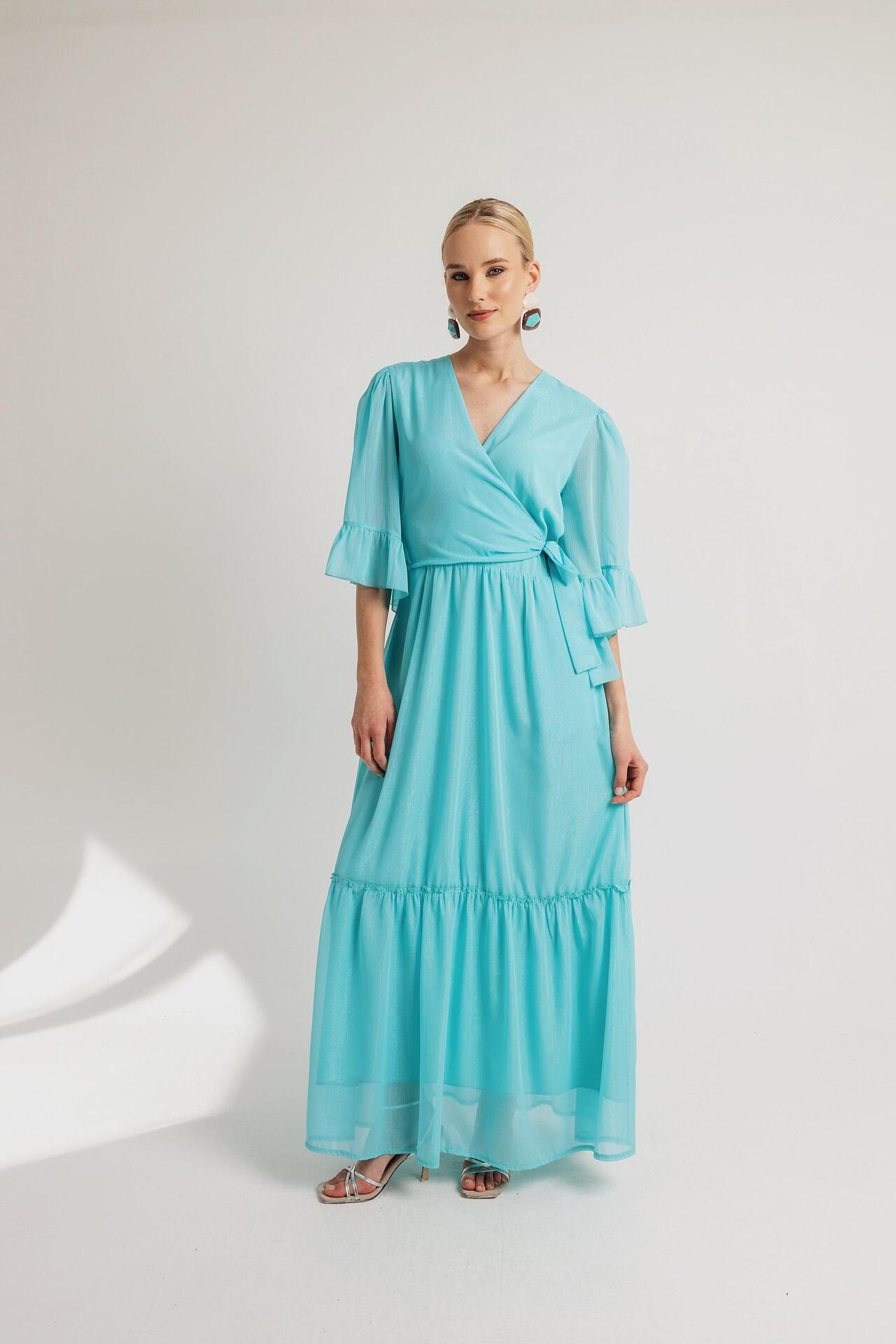 Open Φόρεμα maxi κρουαζέ μονόχρωμο γαλάζιο