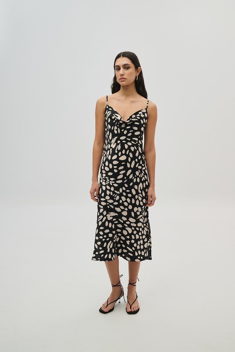 Dejavu Φόρεμα Ντραπέ Ασπρόμαυρο