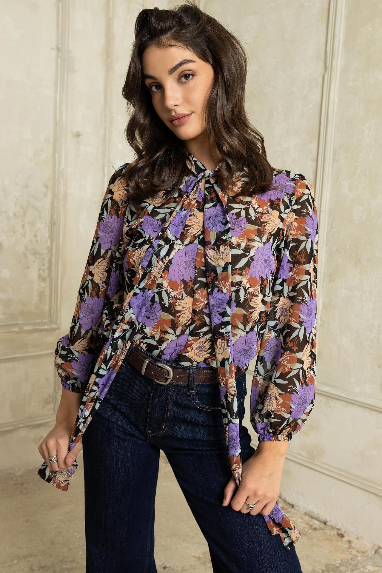 Open Πουκαμίσα με γεωμετρικά σχέδια μωβ