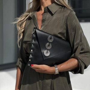 Χειροποίητη δερμάτινη τσάντα φάκελος με ασημί λεπτομέρειες