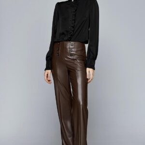 Dejavu παντελόνα δερματίνη με κουμπιά