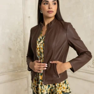 Open Jacket δερματίνη κοντό καφέ