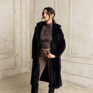 Open Γούνα fluffy μακριά μαύρη