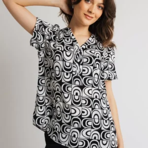 Open Μπλούζα αέρινη εμπριμέ ασπρόμαυρη