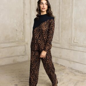 Open Μπλούζα μακρυμάνικη καφέ-ζεβρέ