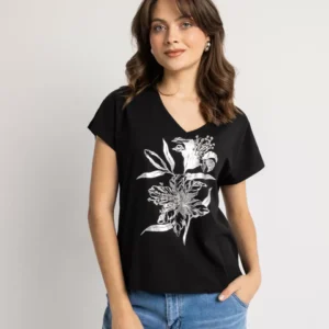 Open Μπλούζα με floral κέντημα μαύρη