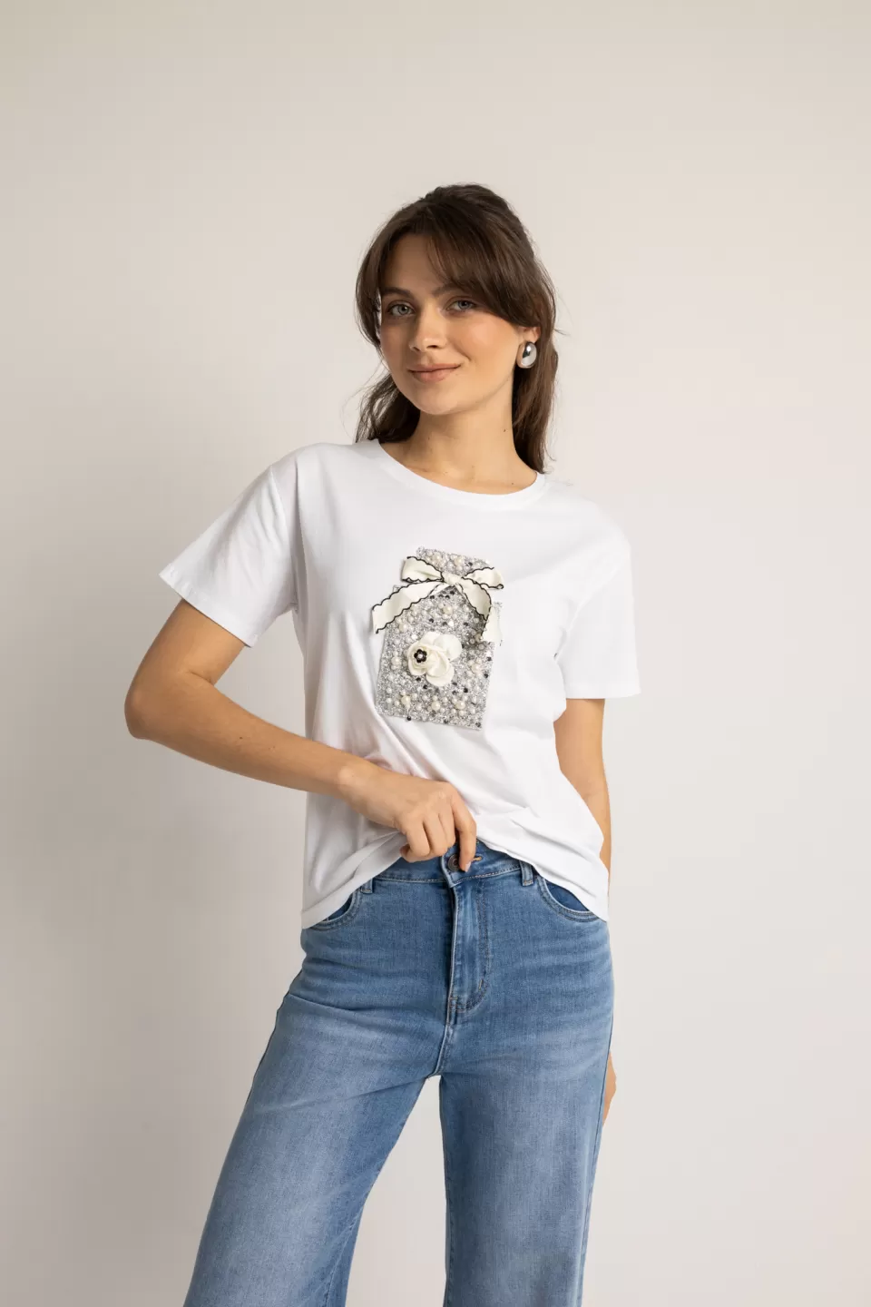 Open Μπλούζα με ιδιαίτερο κέντημα λευκή