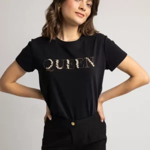 Open Μπλούζα με κέντημα queen μαύρη