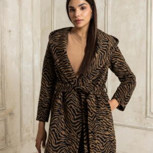 Open Παλτό με τσέπες και κουκούλα ζεβρέ