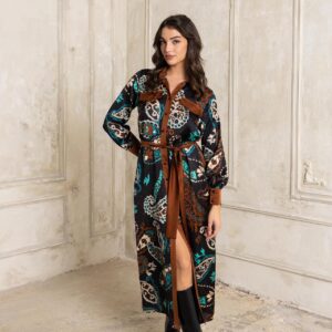 Open Φόρεμα εμπριμέ σε ίσια γραμμή,με τσέπες στο στήθος