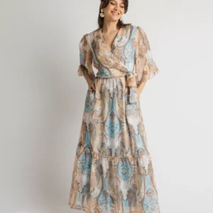 Open Φόρεμα κρουαζέ εμπριμέ σομόν