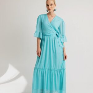 Open Φόρεμα maxi κρουαζέ μονόχρωμο γαλάζιο