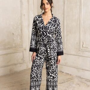 Open Φόρμα ολόσωμη εμπριμέ με κουμπιά και ζώνη