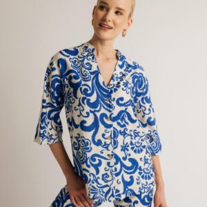 Open Σετ Πουκάμισο αέρινο εμπριμέ με παντελόνα μπλέ