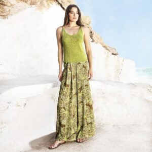 Φαρδιά παντελόνα με lurex ζώνη