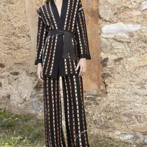 Πλεκτό παντελόνι με lurex black- amber brown -gold