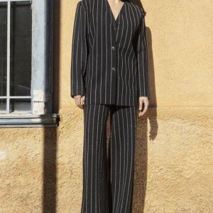 Ριγέ πλεκτό σακάκι με lurex black-anthracite