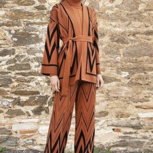 Ζακάρ παντελόνι με βισκόζη και lurex amber brown-black